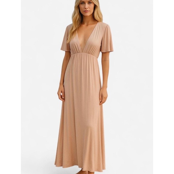 Show Me Your Mumu Faye Flutter Sleeve Maxi Dress V Neck Bridesmaid Sz Large - Picture 1 of 5